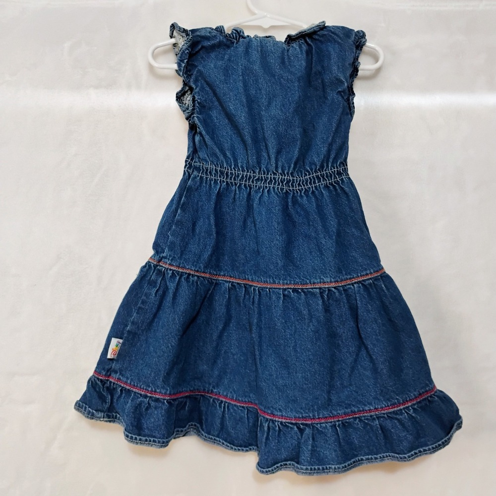 VTG Disney Kids 5T Denim Dress Flower Embroidery Cotton - Picture 2 of 7